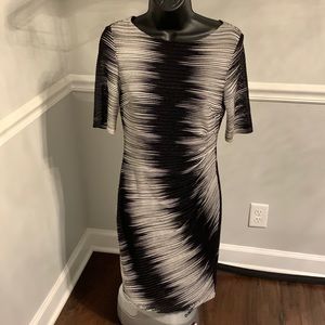 Anne Klein Black & Silver Stretch Rib Dress Size 2